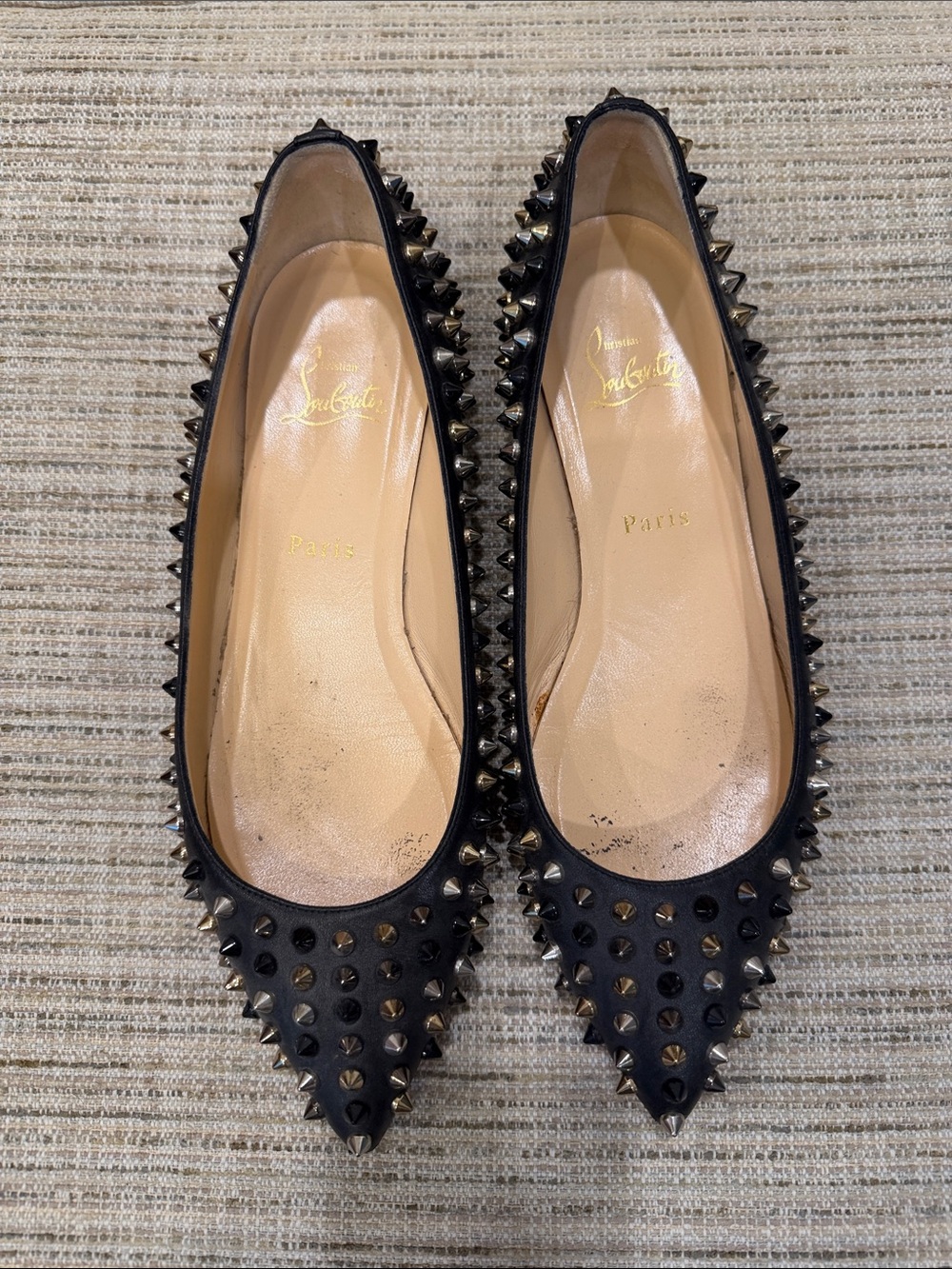 Christian Louboutin Black Pointed Studded Ballet Flats 39.5